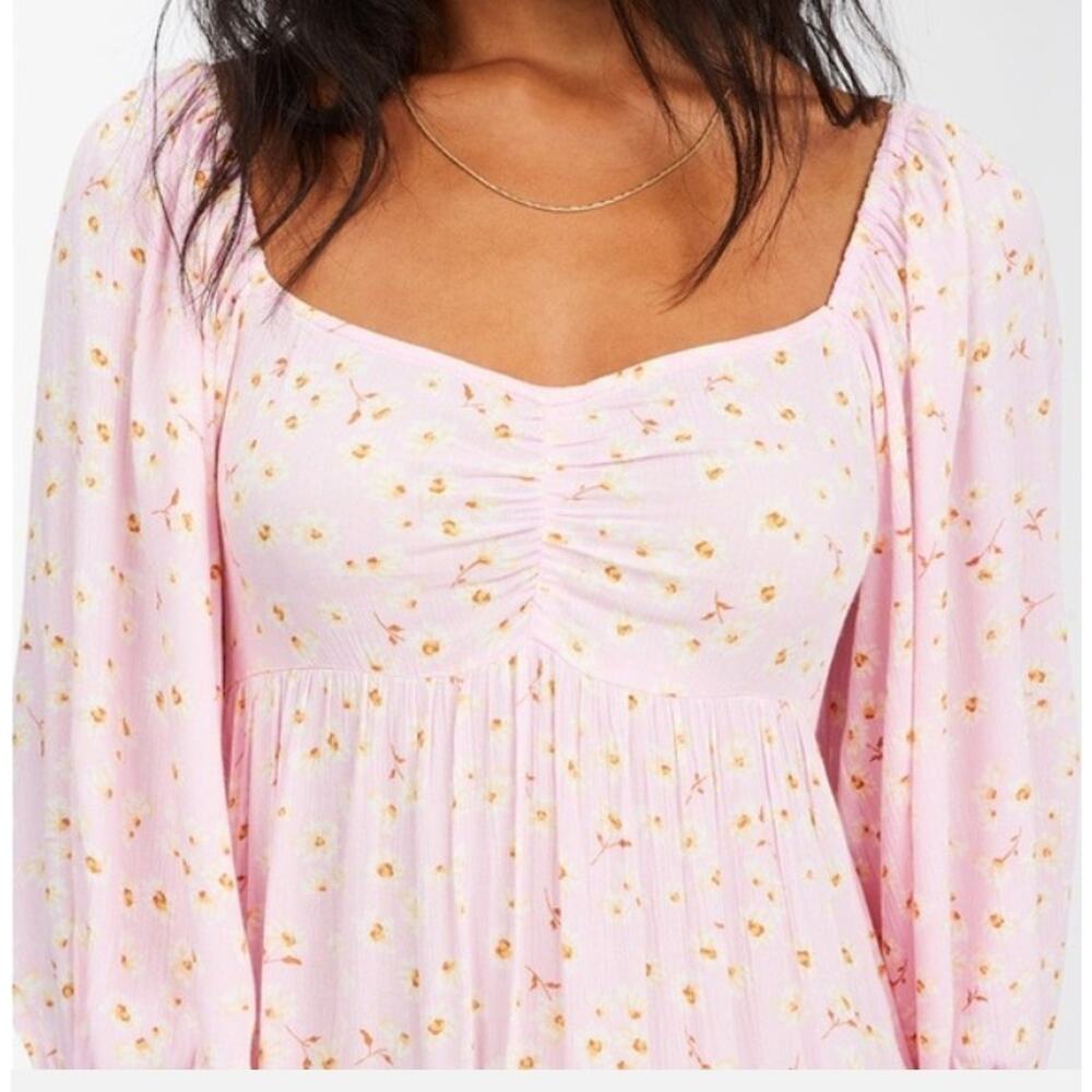 BillaBong Swept Away Midi Dress Pink Floral Puff Sleeve Smocked Cottagecore M - Picture 14 of 16